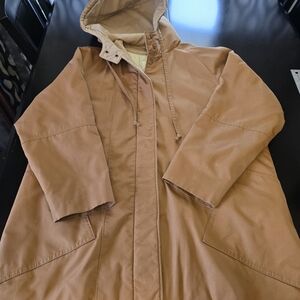 London‎ Fog Beige Parka Hooded Coat Thinsulate Insulated Zip Button Size 12